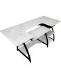 Sewing Online Large Sewing Table, with Gridded White Top and Black Legs - Sewing Machine Table with Adjustable Platform, Drop Leaf Extension, Storage Shelves and Drawer. For Quilting and Craft - 13336