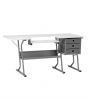 Sewing Online Large Sewing Table, White Top with Grey Legs - Sewing Machine Table with Adjustable Platform, Drop Leaf Extension, Storage Shelf, and Drawers. Multipurpose: Use as a Quilting/Craft Table or Gaming/Computer Desk - 13376