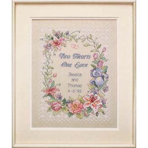 Two Hearts Wedding Record Stamped Cross Stitch Kit Dimensions D03122