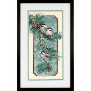 Chickadees On A Branch Stamped Cross Stitch Kit Dimensions D03199