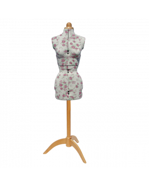 Adjustable Dressmakers Dummy Rosebuds Floral Fabric with Natural Wooden Stand, Dress Form Sizes 6 to 22, Pin, Measure, Fit and Display your Clothes on this Tailors Dummy Sewing Online 5912--