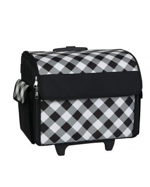Sewing Machine Trolley Bag on Wheels Black & White Diagonal Check, Sewing Machine Storage Case for Brother, Singer, Bernina and Most Machines Everything Mary EVM8800-21