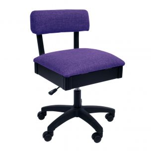 Hydraulic Sewing Chair with Underseat Storage Purple Fabric & Black Wooden Base, Lumbar Support & Lift Mechanism with 5 Star, 360 degree, Swivel Base on Casters, For Your Sewing Room/Home Office Sewing Online HT160