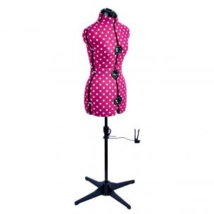 Adjustable Dressmakers Dummy in Cerise Polka Dot with Hem Marker, Dress Form Sizes 10 to 20, Pin, Measure, Fit and Display your Clothes on this Tailors Dummy Sewing Online 5905