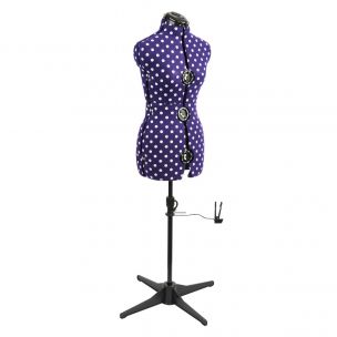Adjustable Dressmakers Dummy in Purple Polka Dot with Hem Marker, Dress Form Sizes 6 to 22, Pin, Measure, Fit and Display your Clothes on this Tailors Dummy Sewing Online 5906