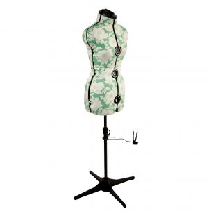 Adjustable Dressmakers Dummy in a Green Hollyhock Fabric with Hem Marker, Dress Form Sizes 10 to 20, Pin, Measure, Fit and Display your Clothes on this Tailors Dummy Sewing Online 5908--