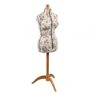 Adjustable Dressmakers Dummy Rosebuds Floral Fabric with Natural Wooden Stand, Dress Form Sizes 6 to 22, Pin, Measure, Fit and Display your Clothes on this Tailors Dummy Sewing Online 5912--