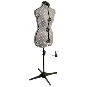 Adjustable Dressmakers Dummy in Grey Polka Dot with Hem Marker, Dress Form Sizes 6 to 22, Pin, Measure, Fit and Display your Clothes on this Tailors Dummy Sewing Online 5916