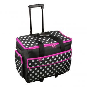 Large Sewing Machine Trolley Bag on Wheels Black with White Spots & Pink Trim | 53 x 41 x 29cm | Sewing Machine Storage for Janome, Brother, Singer, Bernina and Most Machines Sewing Online 006106-BLK-PINK