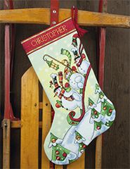 Counted Cross Stitch Stocking Sledding Snowmen Dimensions D70-08853