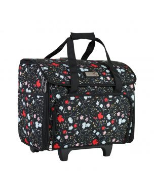 Craft Trolley BagBlack Floral , Collapsible Papercraft Tote with Wheels for Scrapbook & Art Storage, Organiser Case for Supplies and AccessoriesEverything Mary EVM13345-1