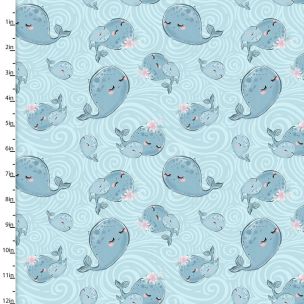Brushed Cotton Craft Fabric 110cm wide x 1m Mommy and Me Collection Whales Sewing Online 16533-BLU