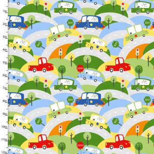 Cotton Craft Fabric 110cm wide x 1m Drivers Wanted Flannel Collection-Curve Ahead Sewing Online 16782-MULTI