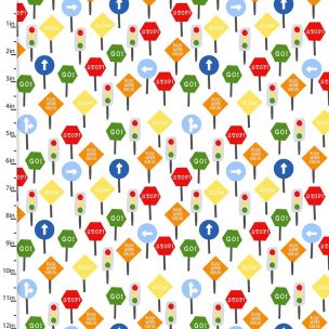 Cotton Craft Fabric 110cm wide x 1m Drivers Wanted Flannel Collection-Traffic Signs Sewing Online 16784-WHITE
