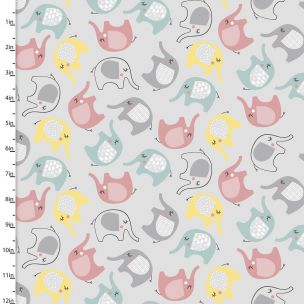 Cotton Craft Fabric 110cm wide x 1m Small & Mighty Flannel Collection-Elephants Sewing Online 17157-LT GRAY