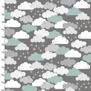 Cotton Craft Fabric 110cm wide x 1m Small & Mighty Flannel Collection-Clouds Sewing Online 17158-GRAY
