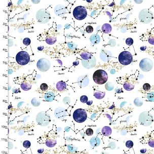 Cotton Craft Fabric 110cm wide x 1m Magical Galaxy Metallic Collection-Stars & Planets Sewing Online 17161-WHT