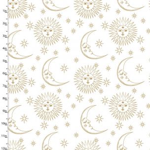 Cotton Craft Fabric 110cm wide x 1m Magical Galaxy Metallic Collection-Sun & Moon Sewing Online 17164-WHT