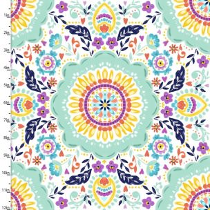Cotton Craft Fabric 110cm wide x 1m Summer Song Collection-Tile Sewing Online 17263-WHITE