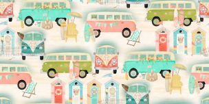 Cotton Craft Fabric 110cm wide x 1m Beach Travel Collection-Vintage Bus Sewing Online 17332-SND