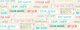 Cotton Craft Fabric 110cm wide x 1m Beach Travel Collection-Beach signs Sewing Online 17337-CRM