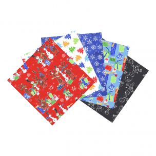 Snow Friends Themed Pack of 5 Cotton Fat Quarters Sewing Online FE0102