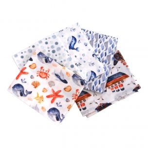 Blue Sea Whales Themed Pack of 5 Cotton Fat Quarters Sewing Online FA233