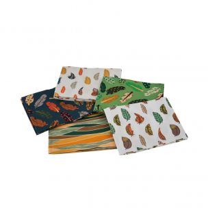 Geo Feathers Green Themed Pack of 5 Cotton Fat Quarters Sewing Online FA236