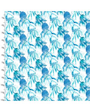Cotton Craft Fabric 110cm wide x 1m Sandsational Collection-Jellyfish Swarm Sewing Online 22929-WHT