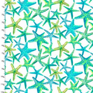 Cotton Craft Fabric 110cm wide x 1m Sandsational Collection-Starfish Toss Sewing Online 22931-WHT