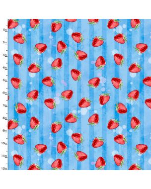 Cotton Craft Fabric 110cm wide x 1m Sweet Summertime Collection-Strawberry Stripe Sewing Online 22954-BLU