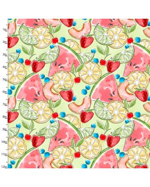 Cotton Craft Fabric 110cm wide x 1m Sweet Summertime Collection-Tossed Fruit Sewing Online 22956-GRN