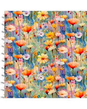 Cotton Craft Fabric 110cm wide x 1m Hummingbird Bouquet Collection-Poppy Field Sewing Online 22961-MLT