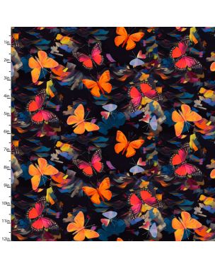 Cotton Craft Fabric 110cm wide x 1m Purrfectly Playful Collection-Bold Butterflies Sewing Online 22966-BLK