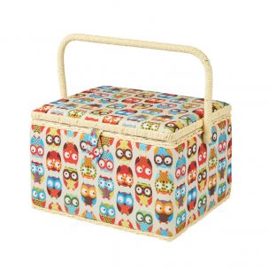 Large Sewing Box Owl Print Fabric | 32 x 25 x 20cm | Storage and Organiser Basket with Compartments for Sewing Supplies, Accessories, Thread, Needles and Scissors Sewing Online FL-011