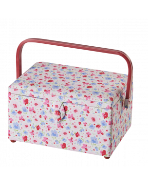 Medium Sewing Box Pink and Blue Floral Fabric | 26 x 18 x 15cm | Storage and Organiser Basket with Compartments for Sewing Supplies, Accessories, Thread, Needles and Scissors Sewing Online GA1121M
