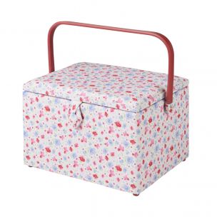 Large Sewing Box Pink and Blue Floral Fabric | 31 x 23 x 20cm | Storage and Organiser Basket with Compartments for Sewing Supplies, Accessories, Thread, Needles and Scissors Sewing Online GA1121L