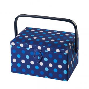 Medium Sewing Box Navy Spot Fabric | 26 x 18 x 15cm | Storage and Organiser Basket with Compartments for Sewing Supplies, Accessories, Thread, Needles and Scissors Sewing Online GA1123M