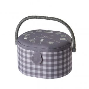 Medium Oval Sewing Box Sewing O'Clock Check Fabric | 24 x 20 x 15cm | Storage and Organiser Basket with Compartments for Sewing Supplies, Accessories, Thread, Needles and Scissors Sewing Online GA1125M