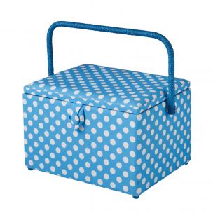 Large Sewing Box Duck Egg Blue Polka Dot Fabric | 31 x 23 x 20cm | Storage and Organiser Basket with Compartments for Sewing Supplies, Accessories, Thread, Needles and Scissors Sewing Online GA1128L