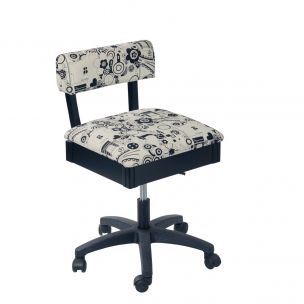 Hydraulic Sewing Chair with Underseat Storage White/Black Sewing Notions/Black Wood Base, Lumbar Support, Lift Mechanism, 5 Star, 360deg, Swivel Base on Casters, For Your Sewing Room/Home Office Sewing Online HT2016