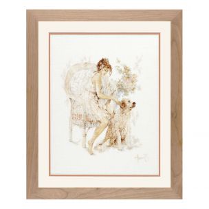 Counted Cross Stitch Kit: Girl in Chair with Dog (Linen) Lanarte PN-0007951