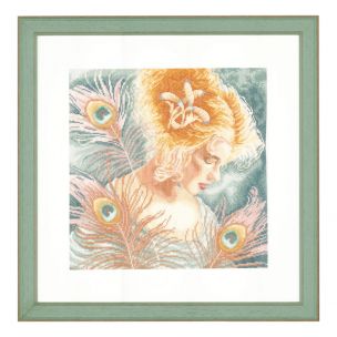 Counted Cross Stitch Kit: Young Woman with Peacock Feathers (Linen) Lanarte PN-0148264
