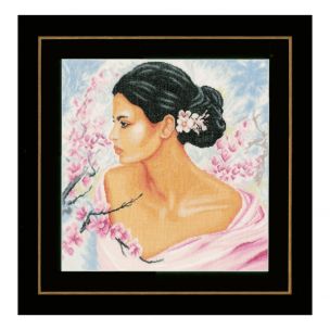 Counted Cross Stitch Kit: Lady with Blossoms (Linen) Lanarte PN-0155690