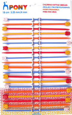 Childrens Plastic Knitting Pins Assorted Card Pony P61682