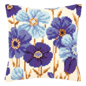 Cross Stitch Cushion Blue Flowers Vervaco PN-0145051