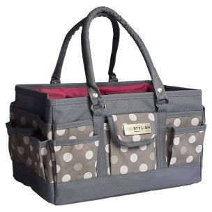 Craft Organiser Bag Grey Polka, Collapsible Caddy and Tote with Compartments for Sewing, Scrapbooking, Paper Craft and Art Sew Stylish PT900-GREY-POLKA