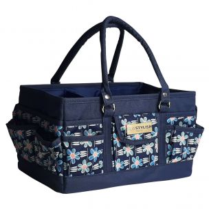 Craft Organiser Bag Navy Daisy, Collapsible Caddy and Tote with Compartments for Sewing, Scrapbooking, Paper Craft and Art Sew Stylish PT900-NAVY-DAISY