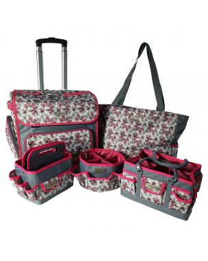 5-piece Craft/Sewing Storage Bundle in Hot Pink Floral Includes Sewing Machine Trolley, Collapsible Caddy, Desk Tote, Hexagonal Storage Box, Shoulder Bag for Sewing/Craft Supplies Sewing Online PT950-HOT-PINK-FLORAL