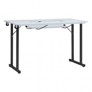 Folding Sewing Table White Top with Black Legs, Sewing Machine Table with Adjustable Platform, Folding Legs for Easy Storage and Transport Wheels, Quilting/Craft Table/Gaming/Computer Desk Sewing Online 13399